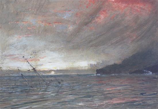 Albert Goodwin (1845-1932) Sunset off the Devon coast 9.5 x 13.75in.
